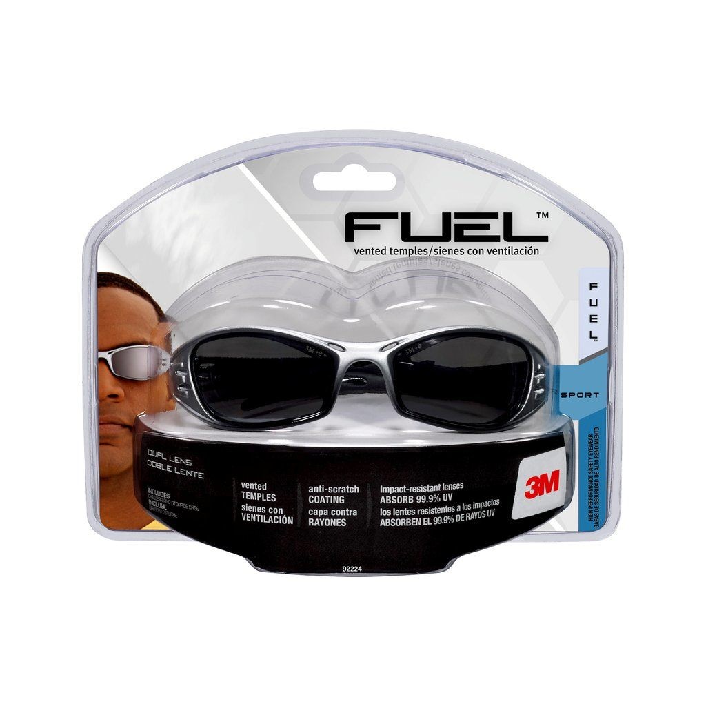 3M Fuel Sport High Performance Safety Eyewear Gray Lens Silver & Black Frame 
