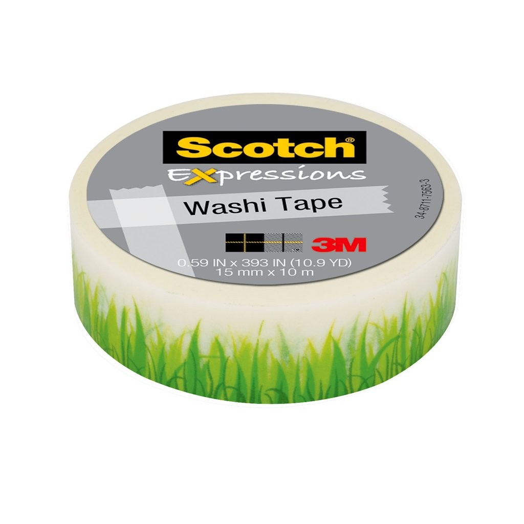 Scotch® Expressions Washi Tape C314-P64, .59 in x 393 in (15 mm x 10 m)  Green Grass