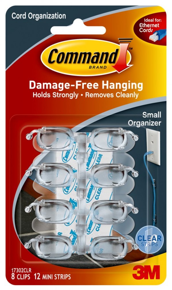 Command Clear Small Cord Clips, 17302CLRES, 8 Clips, 12 Strips