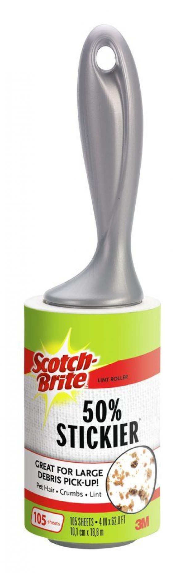 Scotch-Brite™ 50% Stickier Lint Roller 830RS-105, 4 in x 62.0 ft (10.1 cm x 18.9 m), 4/1