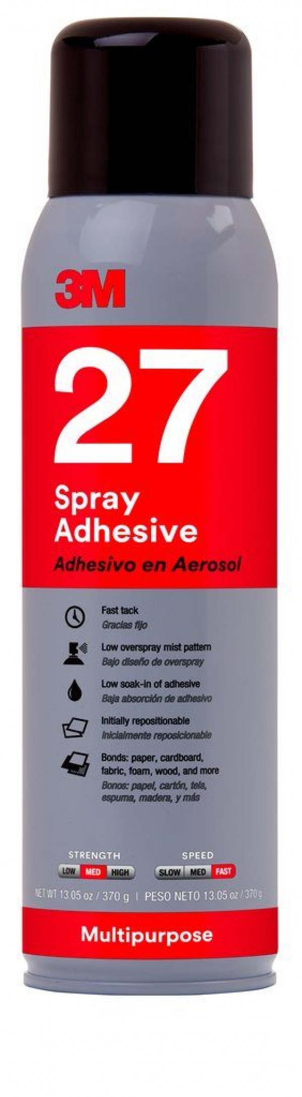 3M™ Multi-Purpose 27 Spray Adhesive Clear, Net Wt 13.05 oz, 12 cans per case