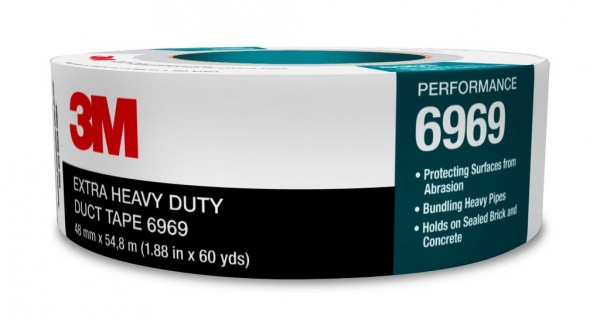 3M™ Extra Heavy Duty Duct Tape 6969 Silver, 72 mm x 54.8 m 10.7 mil, 12 per case Bulk