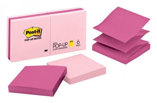Post-it® Pop-up Notes R330-6PNK, 3 in x 3 in (76 mm x 76 mm), 6 pads