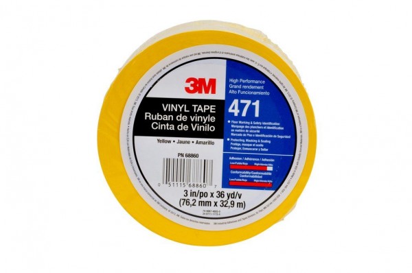 3M™ Vinyl Tape 471 Yellow, 1/4 in x 36 yd, 144 individually wrapped rolls per case Conveniently Packaged