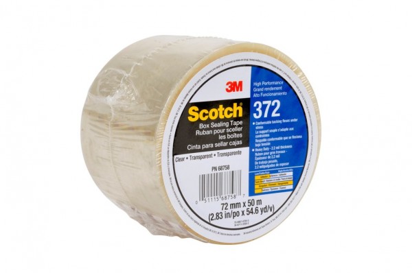 Scotch® High Performance Box Sealing Tape 372 Clear, 72 mm x 50 m, 24 Individually Wrapped Rolls Per Case, Conveniently Packaged