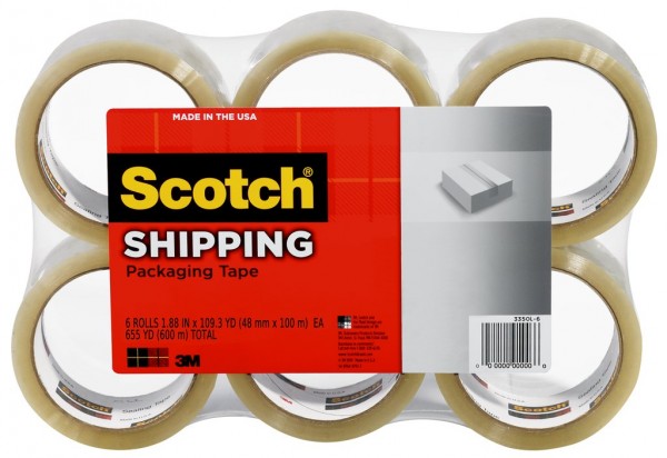 Scotch® Shipping Packaging Tape 3350L-6, 1.88 in x 109 yd (48 mm x 100 m) 6 Pack