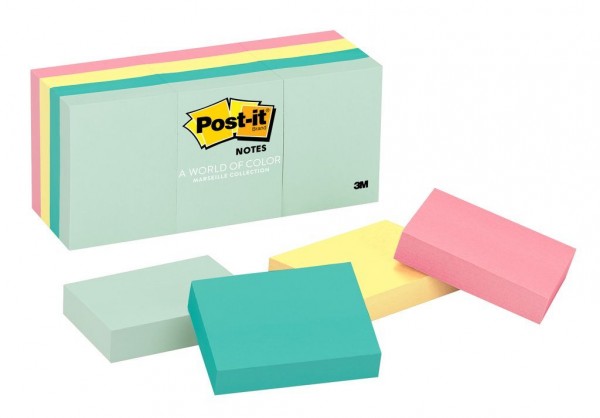 Post-it® Notes 653-AST, 1-3/8 in x 1 7/8 in (34,9 mm x 47,6 mm), Marseille colors