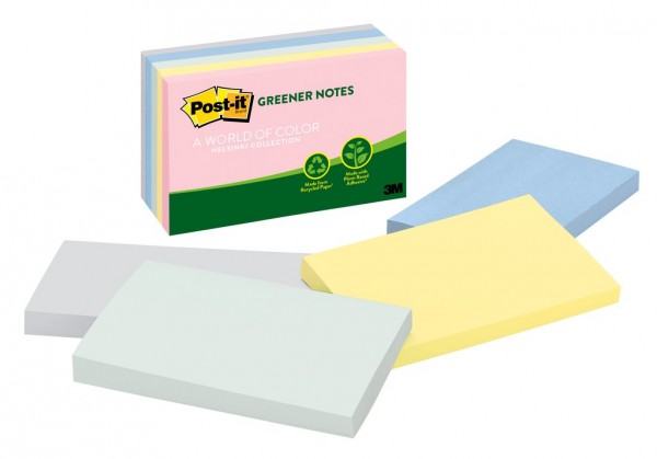 Post-it® Greener Notes 655-RP-A, 3 in x 5 in (76 mm x 127 mm) Helsinki Collection