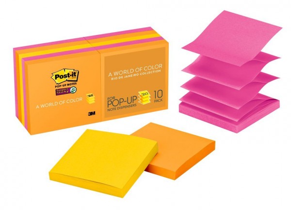 Post-it® Super Sticky Pop-up Notes R330-10SSAU, 3 in x 3 in (76 mm x 76 mm),10 pads, 90 sheets/pad