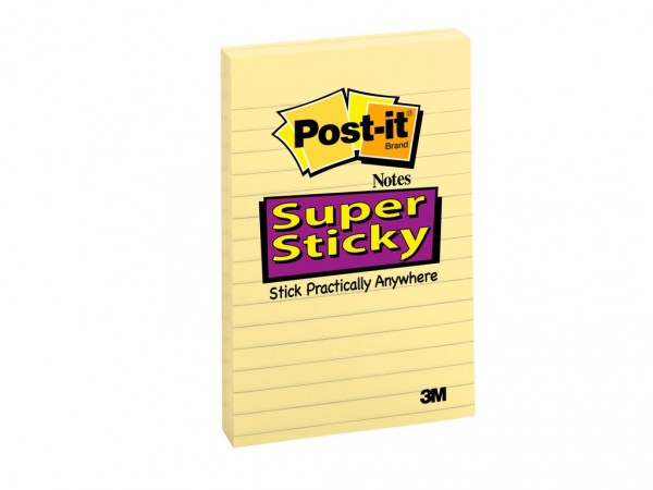 Post-it® Super Sticky Notes 4645-3SSCY, 4 in x 6 in (101 mm x 152 mm), Canary Yellow Lined 3 pk 45 sh/pad