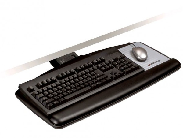 3M™ Sit/Stand Easy Adjust Keyboard Tray with Standard Keyboard and Mouse Platform, 23 in Track, AKT170LE