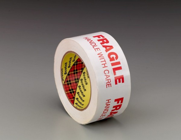 Scotch® Printed Message Box Sealing Tape 3772 White Printed Tri-Ling, 48 mm x 100 m, 36 per case Bulk