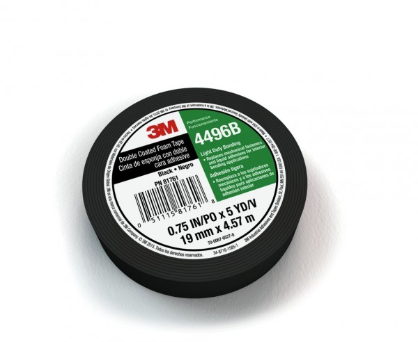 3M™ Double Coated Foam Tape 4496 Black, .5 in x 5 yd x .04 in, 12 rolls per case