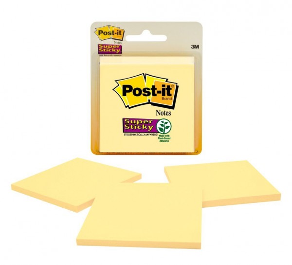 Post-it® Super Sticky Notes 3321-SSCY, 3 in x 3 in Canary Yellow 45 sh 3 pds/pk