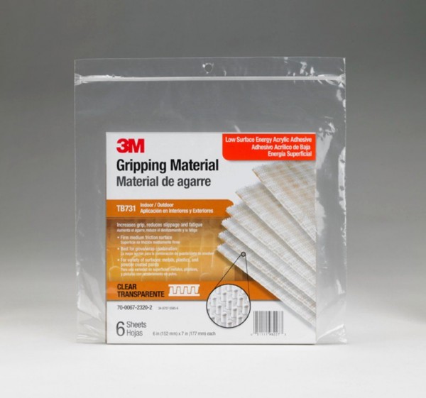 3M™ Gripping Material TB731 Clear, 6 in x 7 in, 6 sheets per bag