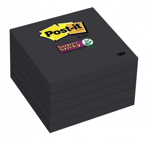 Post-it® Super Sticky Notes 654-5SSSC, 3 in x 3 in (76 mm x 76 mm), Black