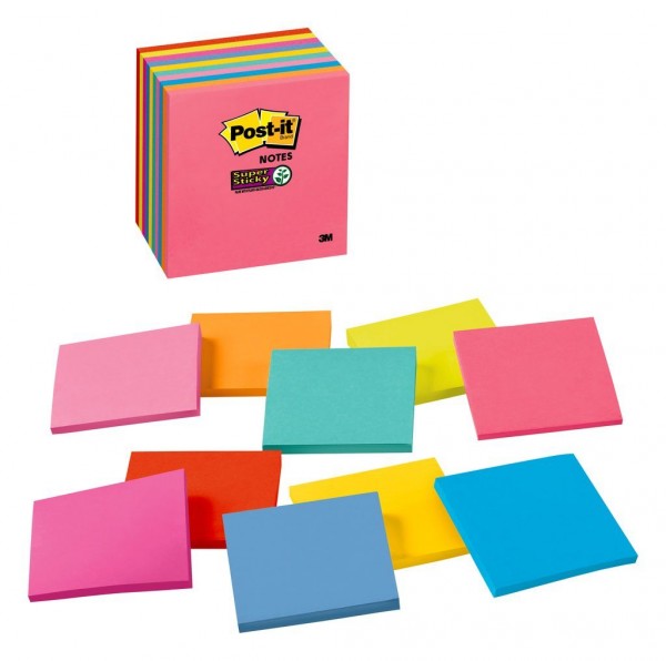 Post-it® Super Sticky Notes, 3345-10SSMX, 3 in x 3 in (76 mm x 76 mm)