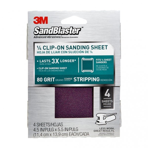 3M™ SandBlaster™ Clip-On Palm Sanding Sheets 9663SB-ES, 4.5 in x 5.5 in, 80 grit, 4/pk
