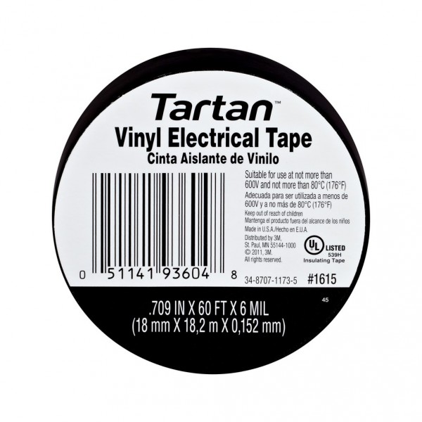 Tartan™ Electrical Tape, 1615, 0.709 in x 60 ft x 6 mil (18 mm x 18,2 m x 0,15 mm), 100/case