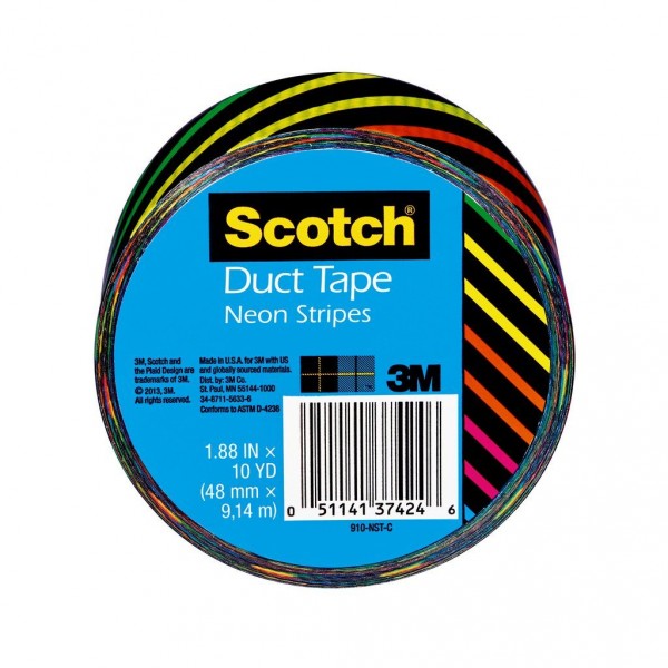 Scotch® Duct Tape 910-NST-C, 1.88 in x 10 yd (48 mm x 9,14 m) Neon Stripes
