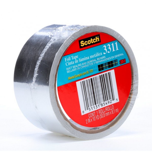 Scotch® Aluminum Foil Tape 3311 Silver, 2 in x 10 yd 3.6 mil, 24 rolls per case