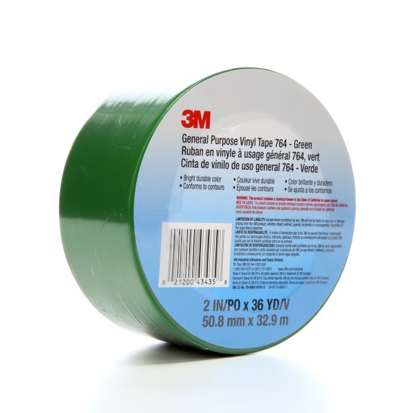 3M™ General Purpose Vinyl Tape 764 Green, 2 in x 36 yd 5.0 mil, 24 per case Bulk