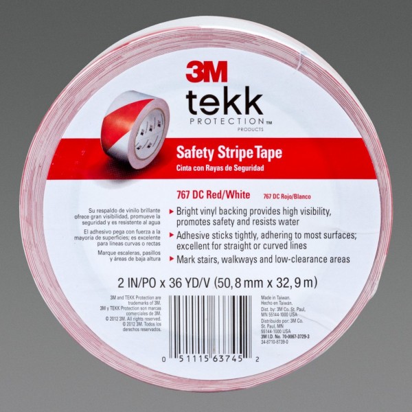 3M™ Safety Stripe Tape 767 DC Red/White 2 in x 36 yd, 12 per case individually wrapped