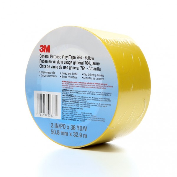 3M™ General Purpose Vinyl Tape 764 Yellow, 2 in x 36 yd 5.0 mil, 24 per case Bulk
