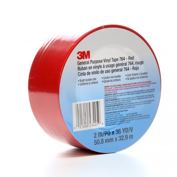 3M™ General Purpose Vinyl Tape 764 Red, 2 in x 36 yd 5.0 mil, 24 per case Bulk