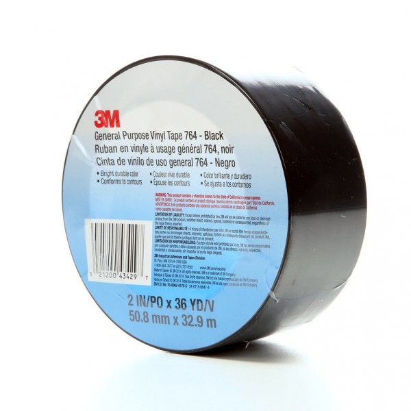 3M™ General Purpose Vinyl Tape 764 Black, 2 in x 36 yd 5.0 mil, 24 per case Bulk