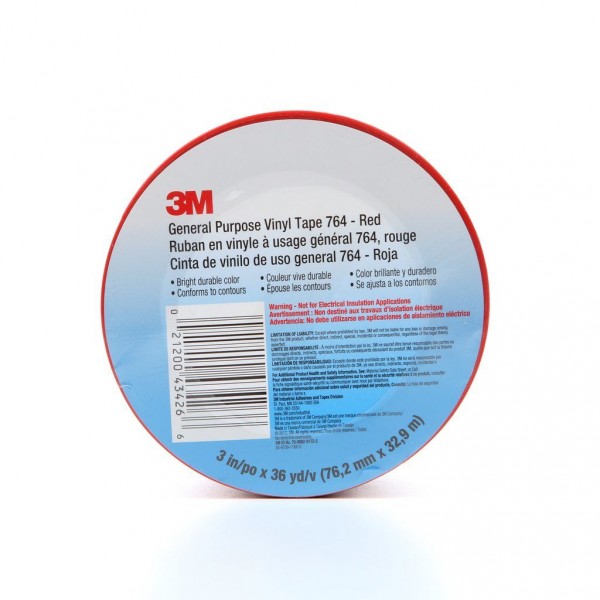 3M™ General Purpose Vinyl Tape 764 Red, 3 in x 36 yd 5.0 mil, 12 per case Bulk