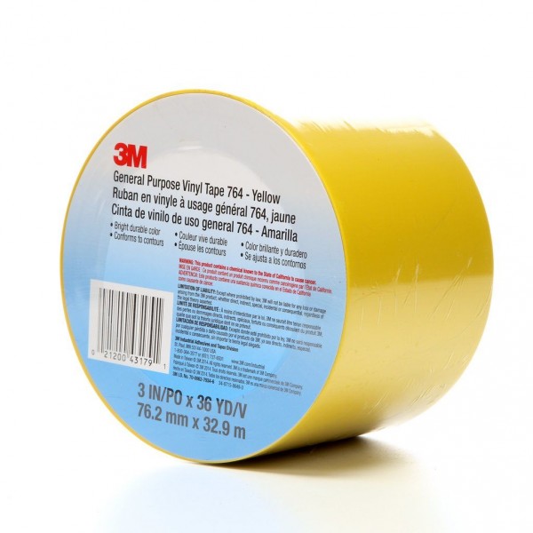 3M™ General Purpose Vinyl Tape 764 Yellow, 3 in x 36 yd 5.0 mil, 12 per case Bulk