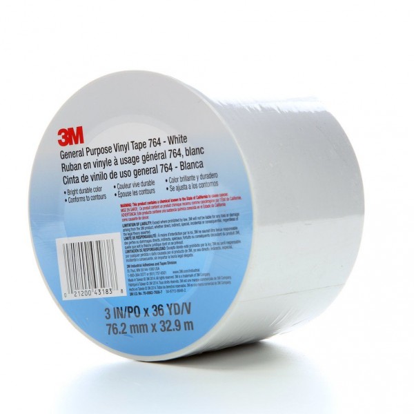 3M™ General Purpose Vinyl Tape 764 White, 3 in x 36 yd 5.0 mil, 12 per case Bulk