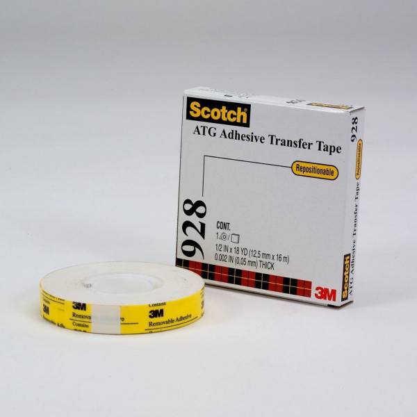 Scotch® ATG Repositionable Double Coated Tissue Tape 928 Translucent White, 0.25 in x 18 yd 2.0 mil, 12 rolls per inner 6 inners per case