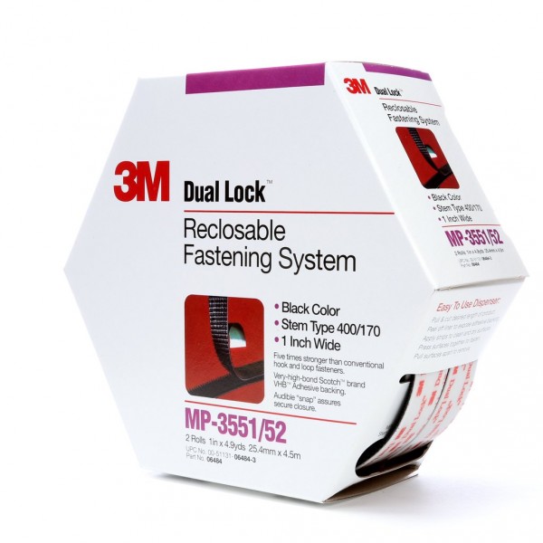 3M™ Dual Lock™ Reclosable Fastener MP3551/MP3552 400/170 Black, 1 in x 4.9