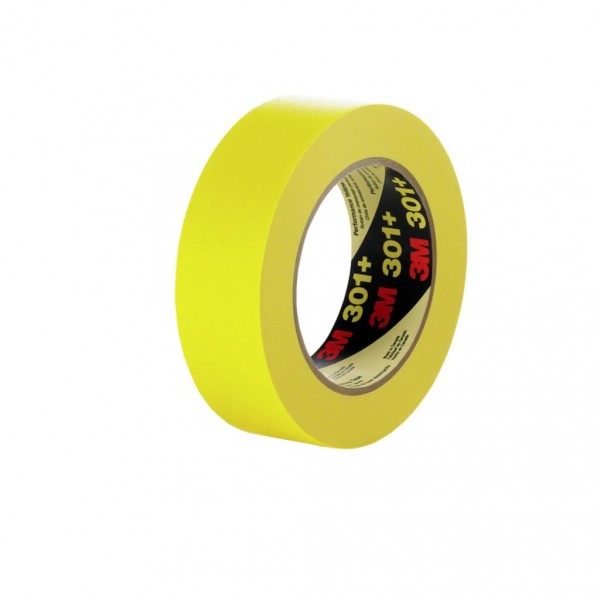 3M™ Performance Yellow Masking Tape 301+, 12 mm x 55 m 6.3 mil, 72 per case Bulk