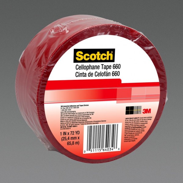 Scotch® Light Duty Packaging Tape 660 Red Heat Resistance Splicing, 1-1/2 in x 72 yd, 24 per case Bulk