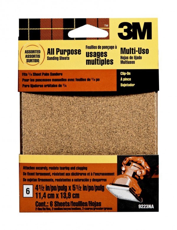 3M™ Clip-On Palm Sanding Sheets 9223NA, Asst Grit, 6/Pack, 30 Packs/Case