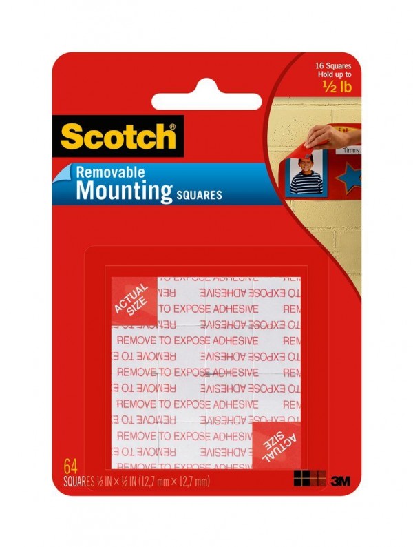 Scotch® Foam Mounting Squares 108-SML, 1/2 in x 1/2 in (12,7 mm x 12,7 mm) Removable, 64 Squares