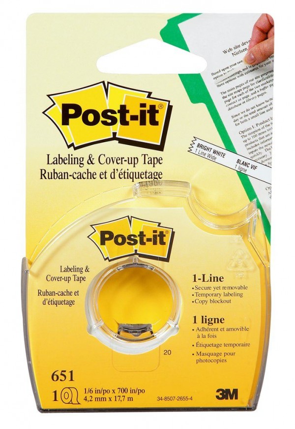 Post-it® Labeling and Cover-Up Tape 651, 1/6 in x 700 in