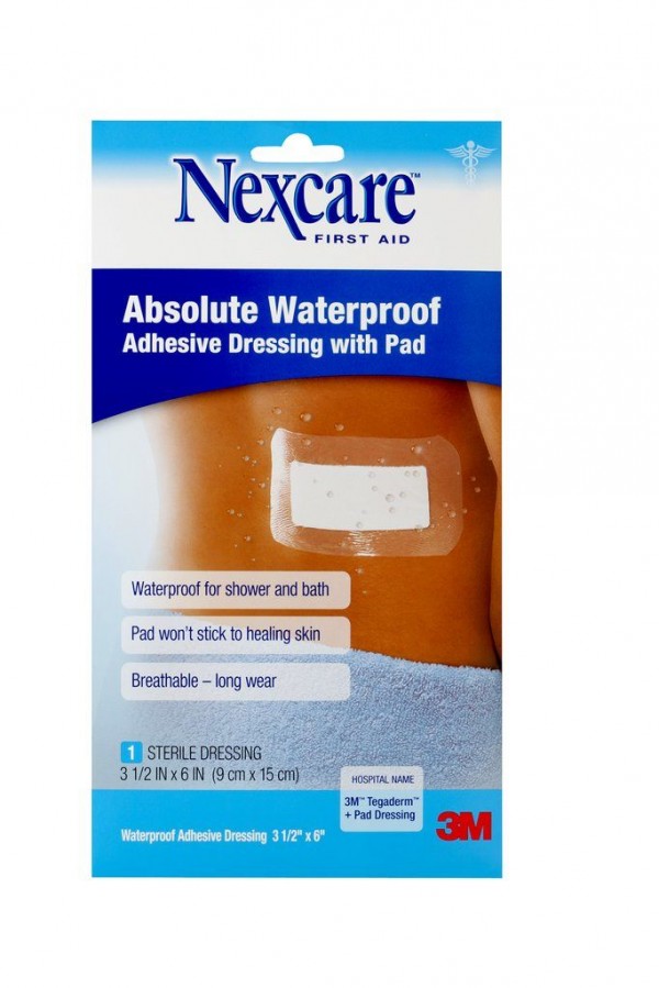 Nexcare™ Absolute Waterproof Adhesive Dressing with Pad W3589, 3 1/2 in x 6 in