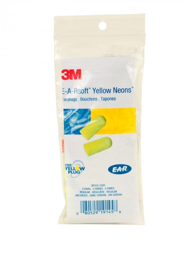 3M™ E-A-Rsoft™ Yellow Neons™ Earplugs VP311-1250, Corded, Vending Pack, 5 Pair/Pack, 100 EA/Case