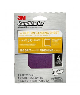 3M™ SandBlaster™ Clip-On Palm Sanding Sheets 9662SB-ES, 4.5 in x 5.5 in, 180 grit, 4/pk