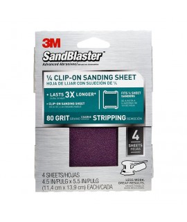 3M™ SandBlaster™ Clip-On Palm Sanding Sheets 9663SB-ES, 4.5 in x 5.5 in, 80 grit, 4/pk
