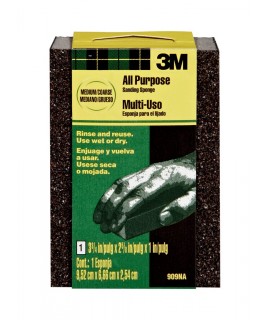 3M™ Small Area Sanding Sponge, 909-ESF 3 3/4 in x 2 5/8 in x 1 in, Medium/Coarse, 1/Pack