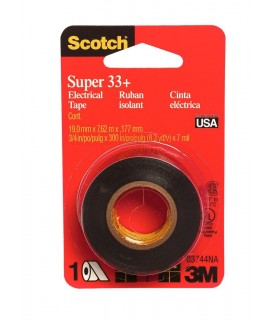 Scotch® Super 33+ Vinyl Electrical Tape, 03744NA, 3/4 in x 25 ft x 7 mil (19 mm x 7,62 m x ,177 mm), 24/cs