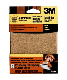 3M™ Clip-On Palm Sanding Sheets 9223NA, Asst Grit, 6/Pack, 30 Packs/Case