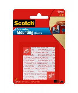 Scotch® Foam Mounting Squares 108-SML, 1/2 in x 1/2 in (12,7 mm x 12,7 mm) Removable, 64 Squares