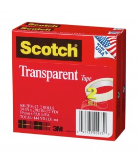 Scotch® Transparent Tape 600 Clear, 1/2 in x 1296 in, 144 per case Boxed