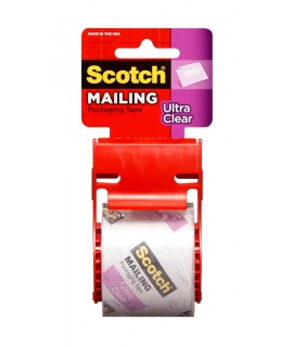 Scotch® Ultra Clear Mailing Packaging Tape w/dispenser 141, 1.88 in x 800 in, Clear